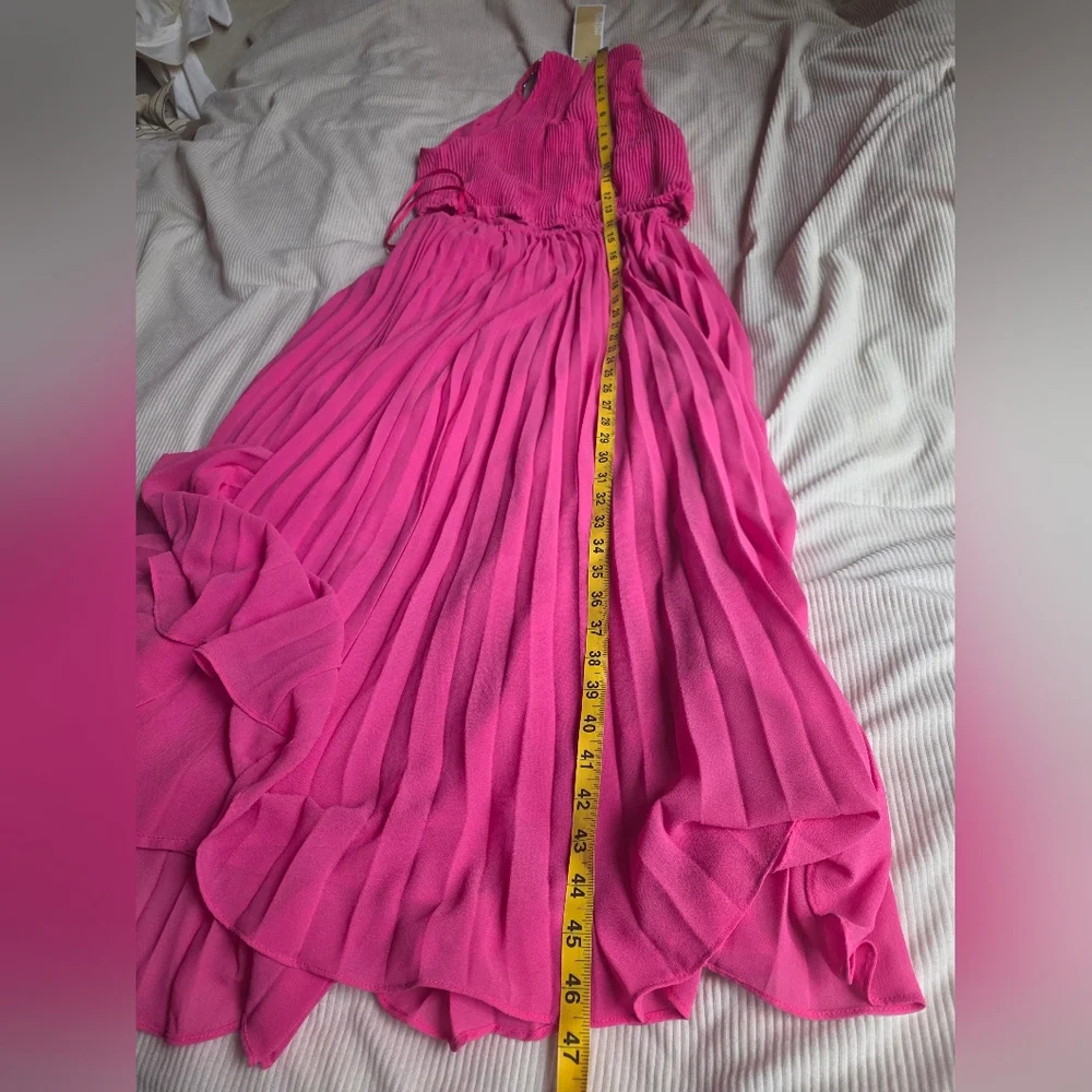 Michael Kors Halter Neck Pleated Cut-out Midi Dress cerise/pink Sz M BNWT